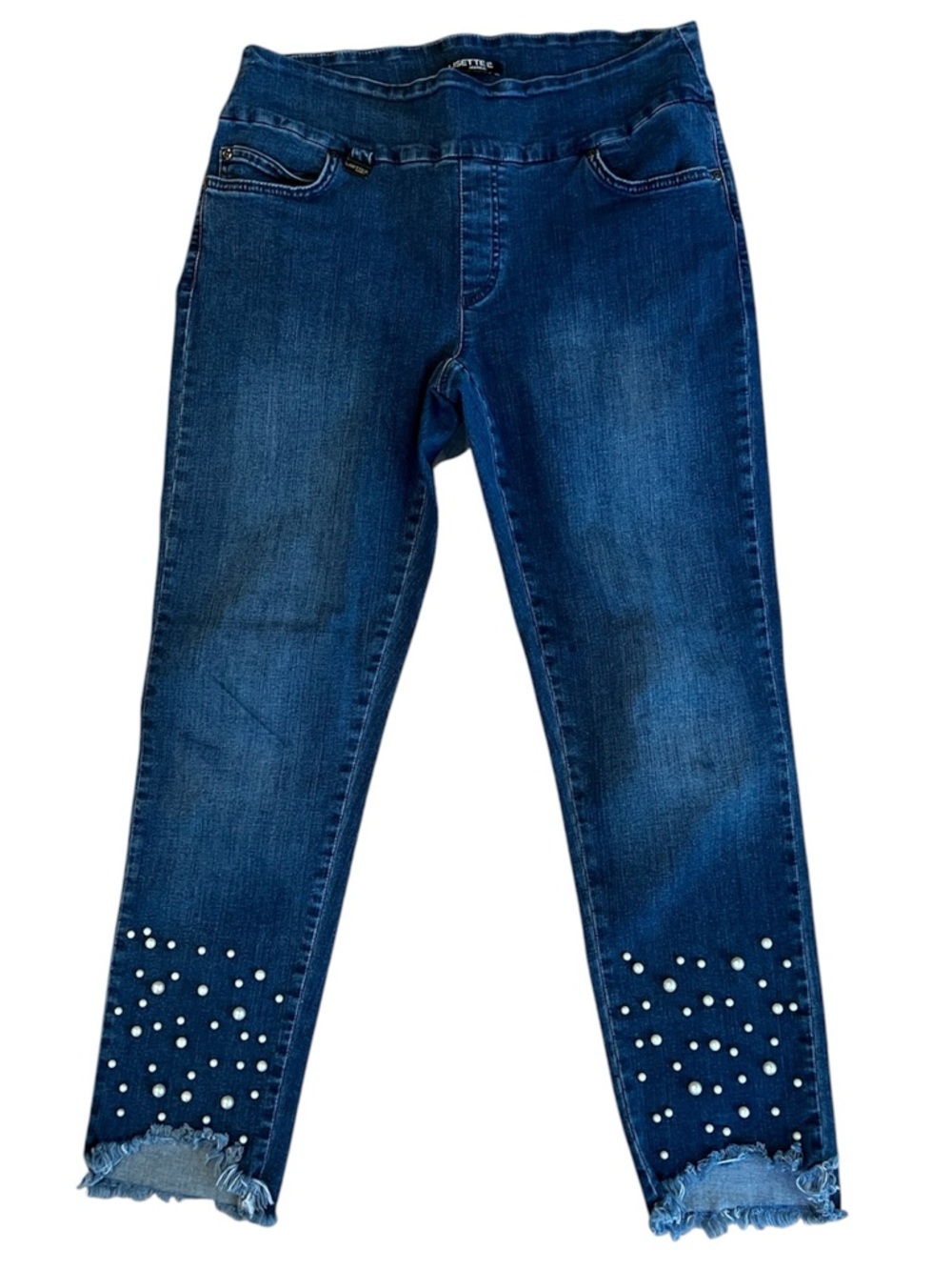 Lisette L Montreal Betty Slim Ankle Jean w/ Pearls Slimming Mesh Panel Size 12
